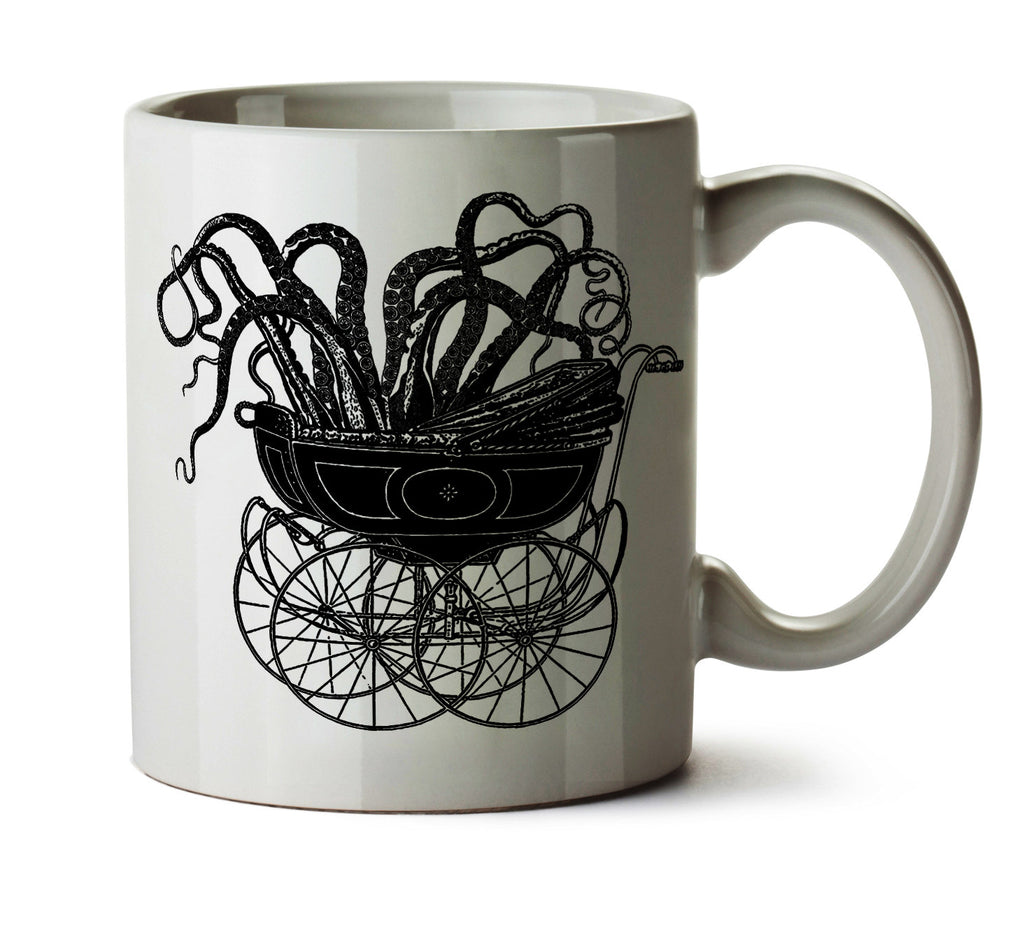 Octopus in Baby Carriage HP Lovecraft -  Dishwasher Safe Coffee Mug -  Add Own Text to Personalize