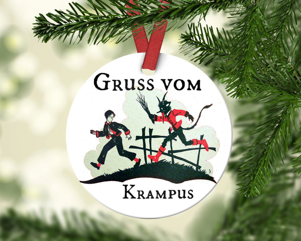 Gruss Vom Krampus Poreclain Christmas Tree Ornament 2.75" Round