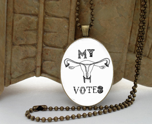 My UTERUS Votes - Brass Setting Glass Necklace Pendant - VOTE 2016