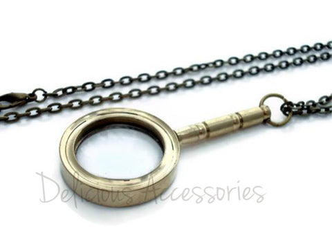 Miniature Solid Brass MAGNIFYING Glass Pendant Necklace