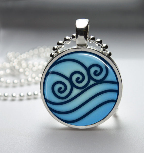 Avatar Water Tribe Glass Tile Necklace Metal Setting INCLUDES Chain