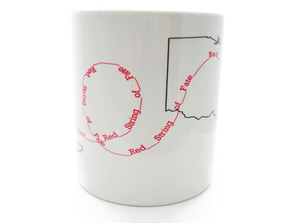 Customized RED STRING of FATE  - 11 oz Mug - Dishwasher / Microwave Safe Relationship - Personalized with the States / Countries You Choose