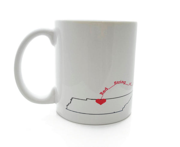 Customized RED STRING of FATE  - 11 oz Mug - Dishwasher / Microwave Safe Relationship - Personalized with the States / Countries You Choose
