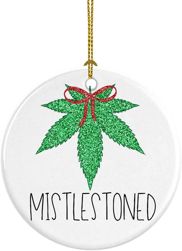 Delicious Accessories Mistlestoned Weed Pot Leaf Stoner 420 Gift Christmas Tree Ornament